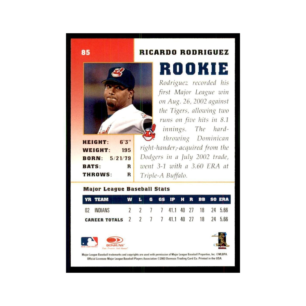 2003 Donruss Champions Ricardo Rodriguez Baseball Cards #85