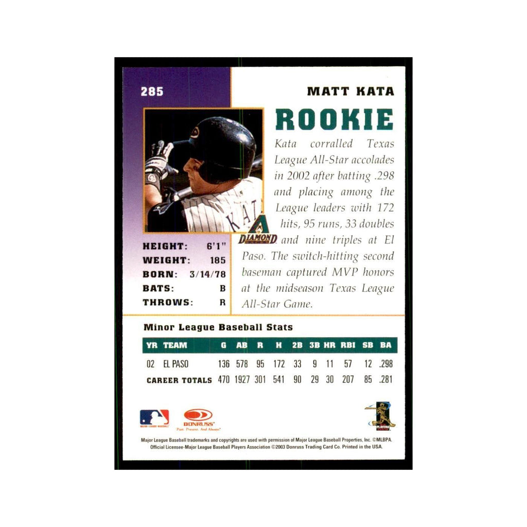 2003 Donruss Champions Matt Kata Baseball Cards #285