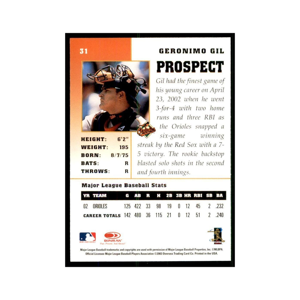 2003 Donruss Champions Geronimo Gil Baseball Cards #31