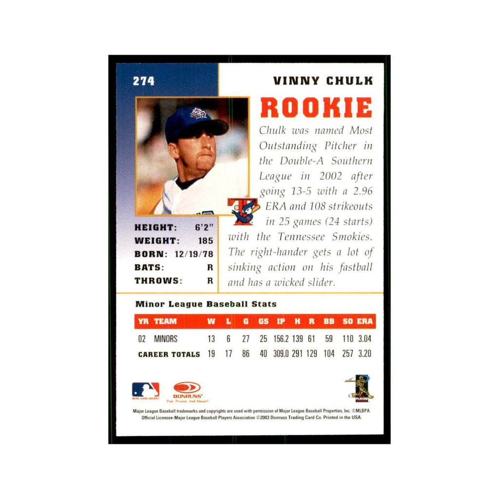 2003 Donruss Champions Vinnie Chulk Baseball Cards #274