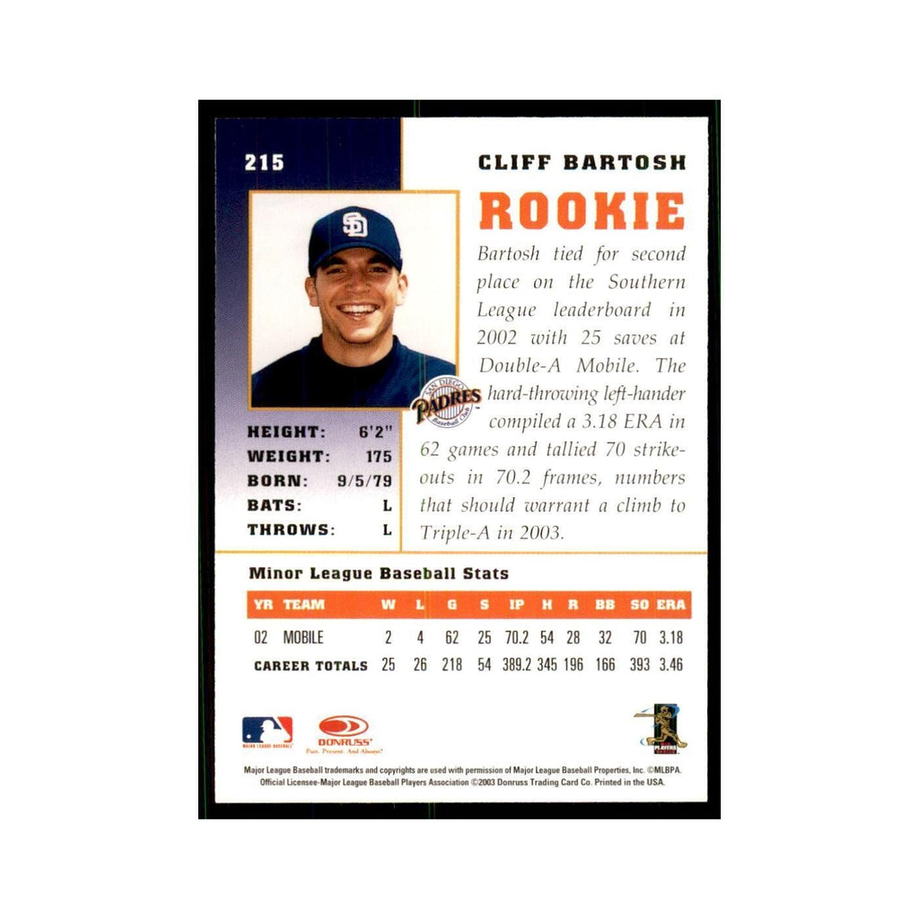 2003 Donruss Champions Cliff Bartosh Baseball Cards #215