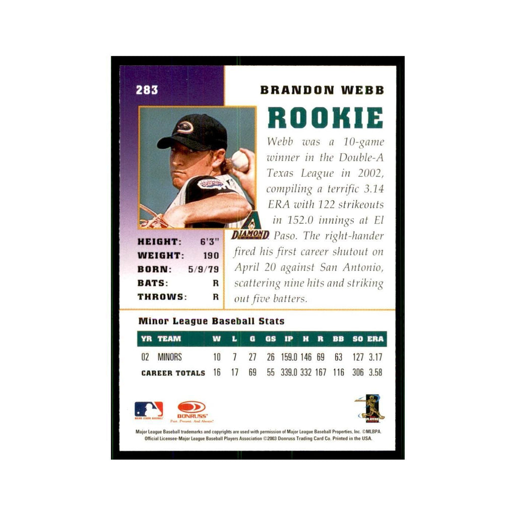2003 Donruss Champions Brandon Webb Baseball Cards #283