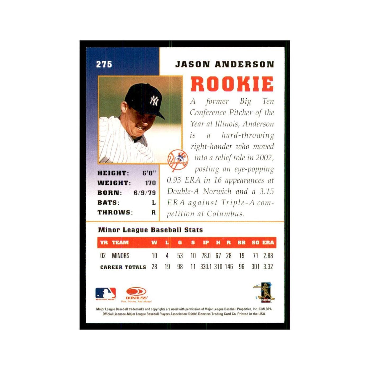 2003 Donruss Champions Jason Anderson Baseball Cards #275