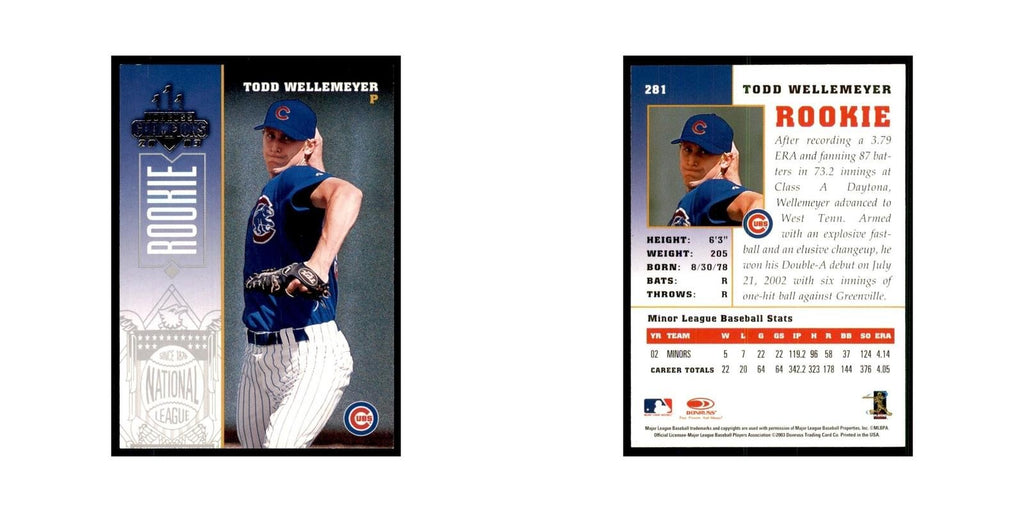 2003 Donruss Champions Todd Wellemeyer Baseball Cards #281