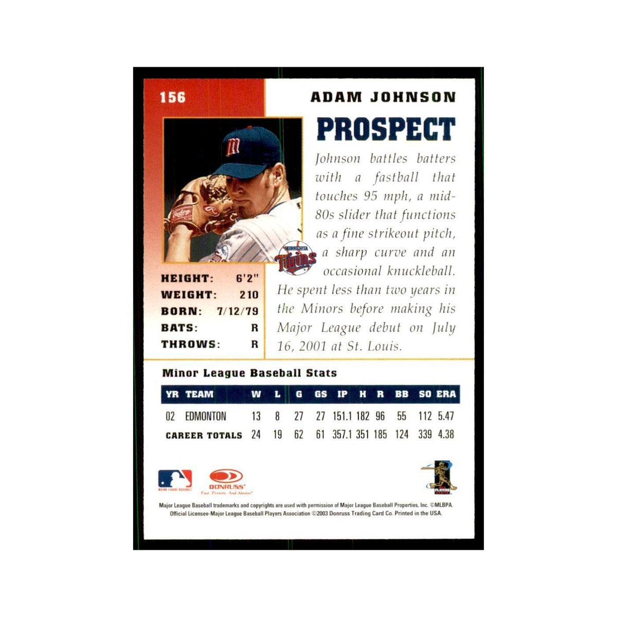 2003 Donruss Champions Adam Johnson Baseball Cards #156
