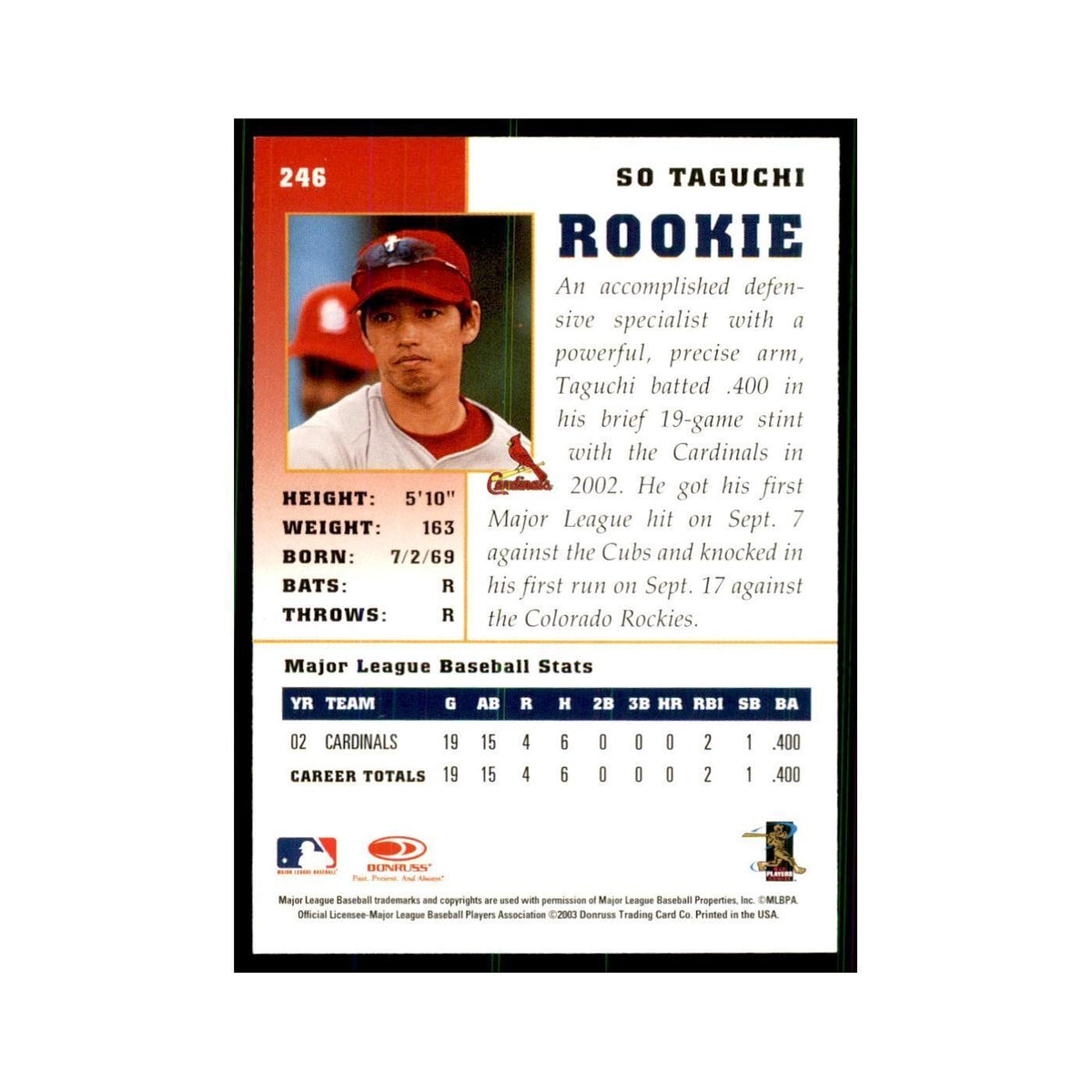 2003 Donruss Champions So Taguchi Baseball Cards #246