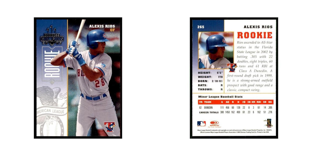 2003 Donruss Champions Alex Rios Baseball Cards #265
