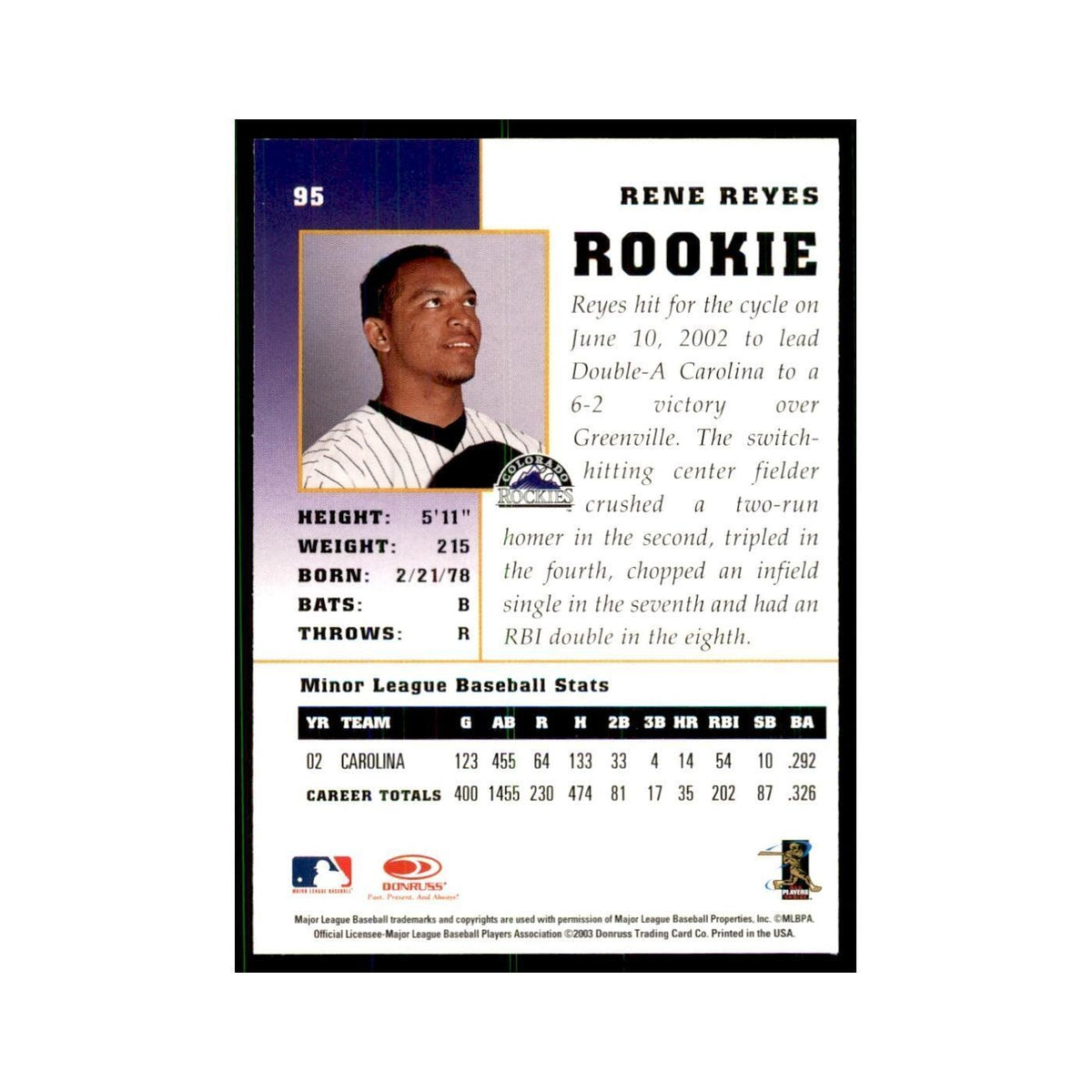 2003 Donruss Champions Rene Reyes Baseball Cards #95