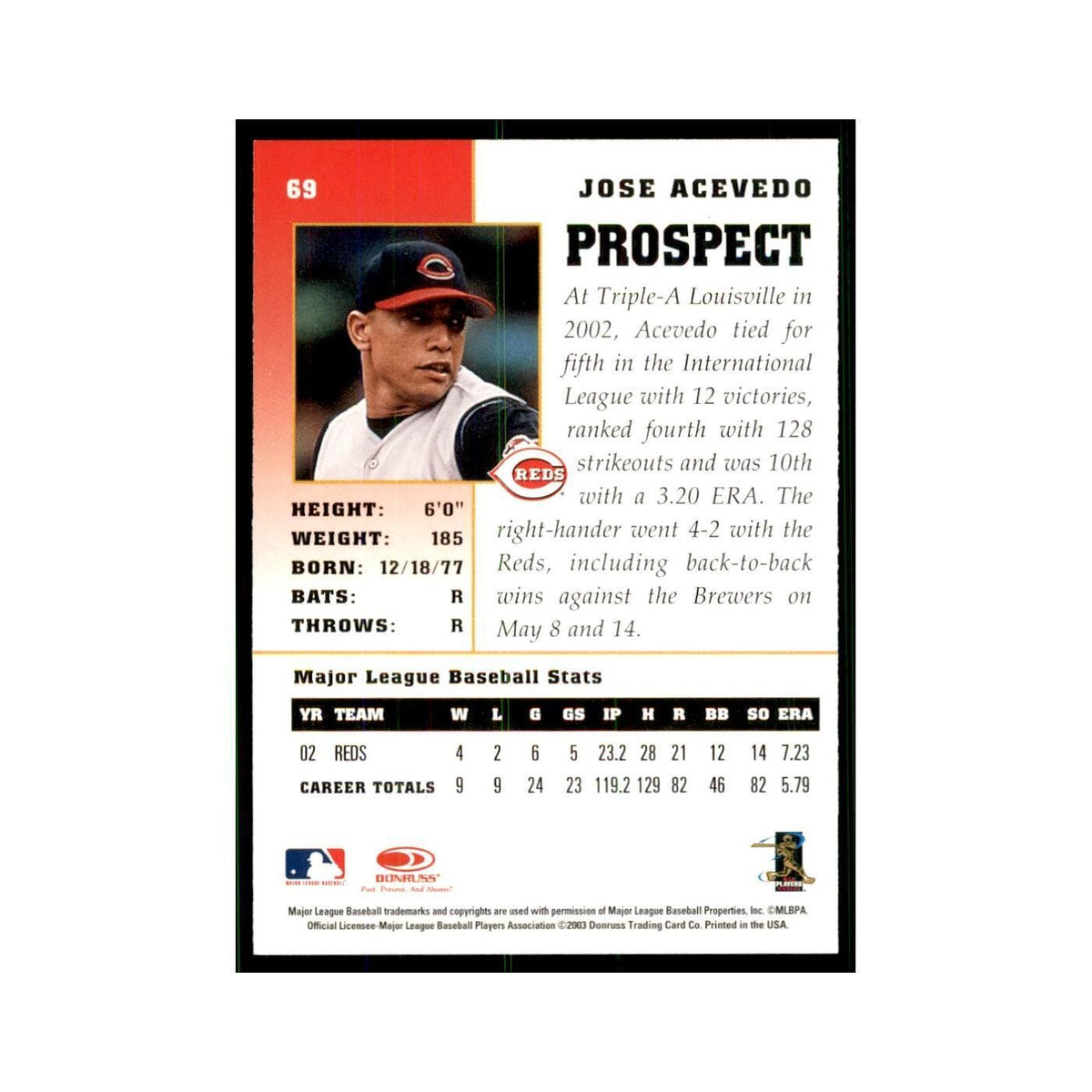 2003 Donruss Champions Jose Acevedo Baseball Cards #69