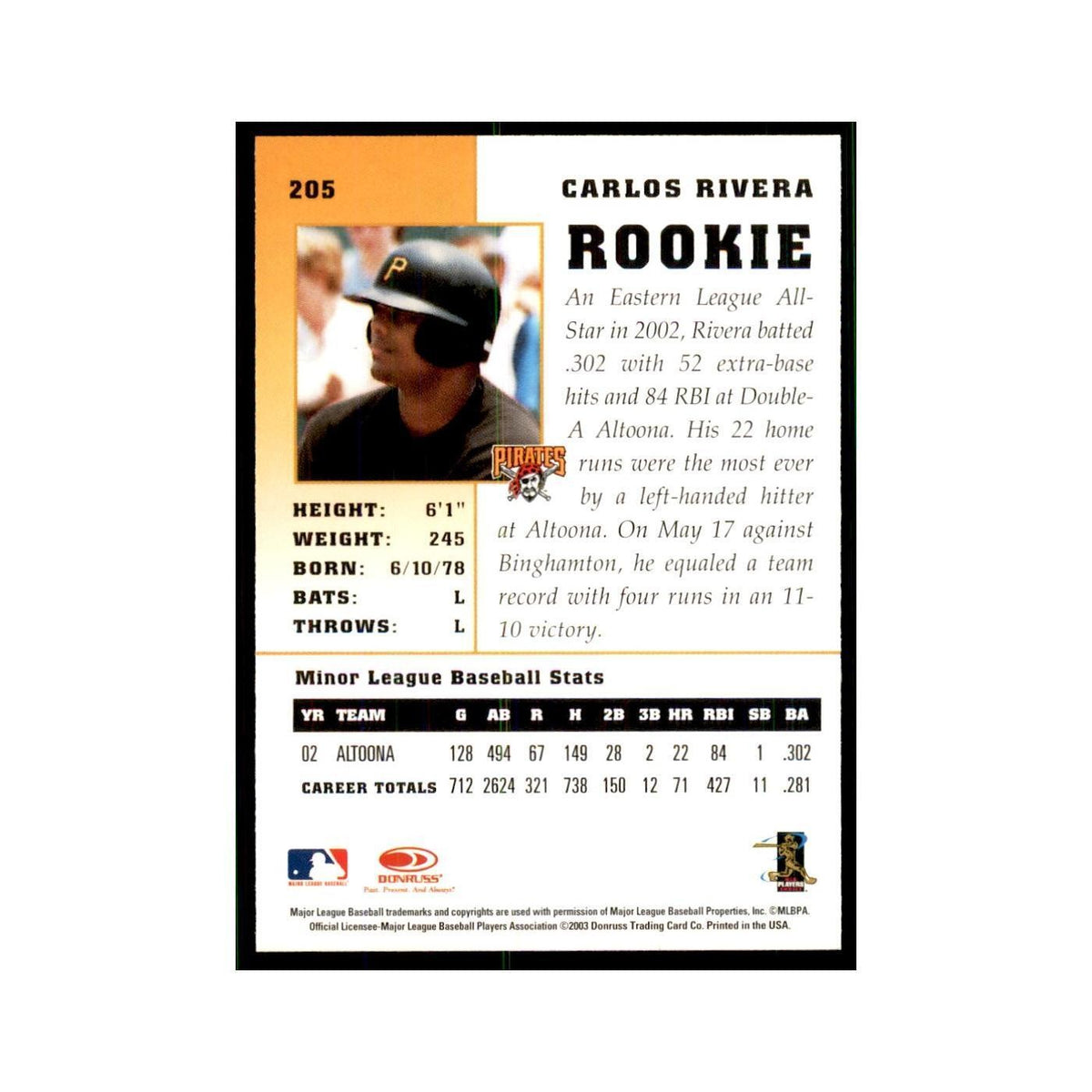 2003 Donruss Champions Carlos Rivera Baseball Cards #205