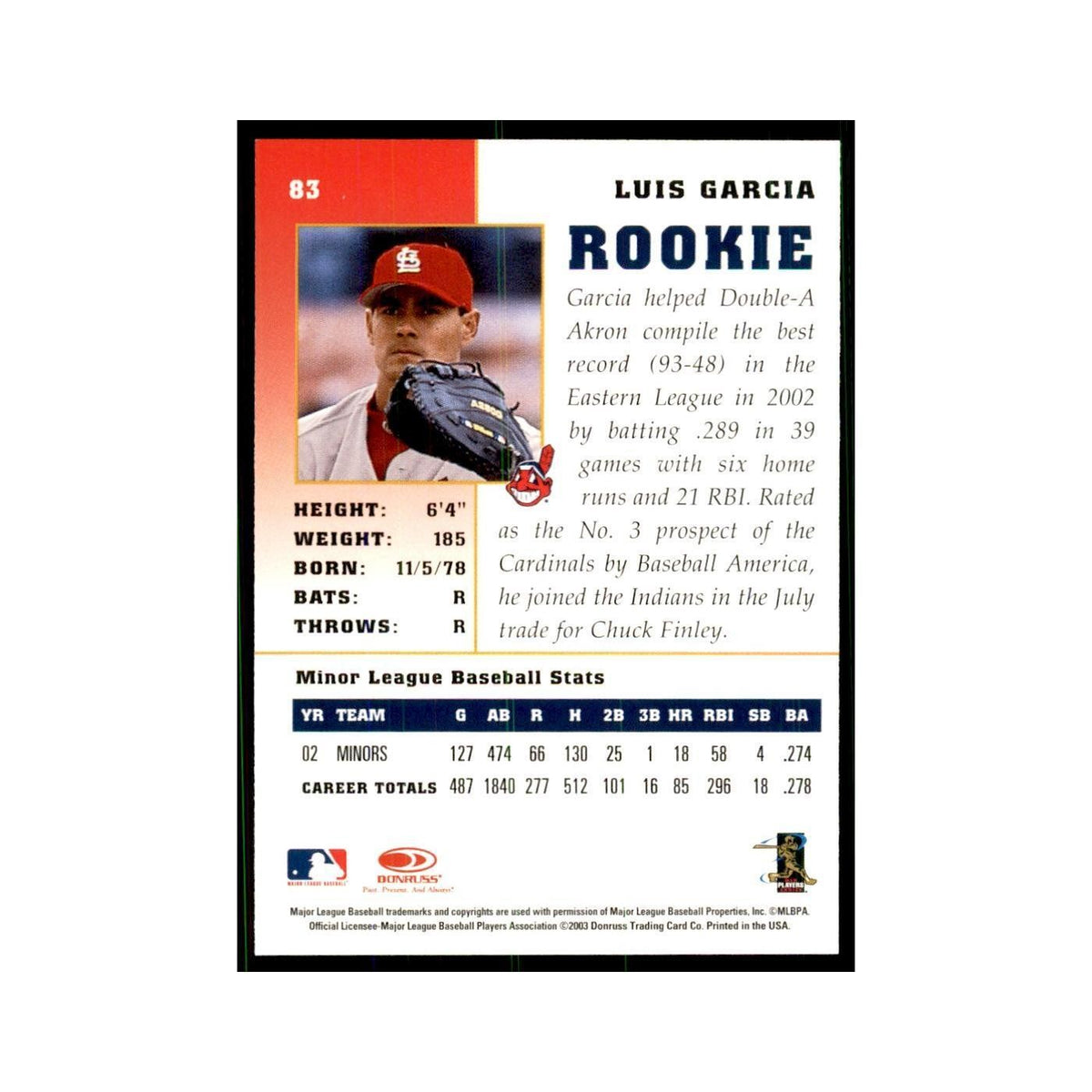 2003 Donruss Champions Luis Garcia Baseball Cards #83