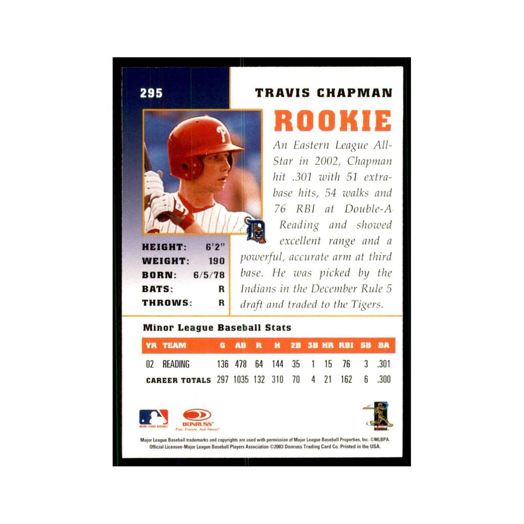 2003 Donruss Champions Travis Chapman Baseball Cards #295