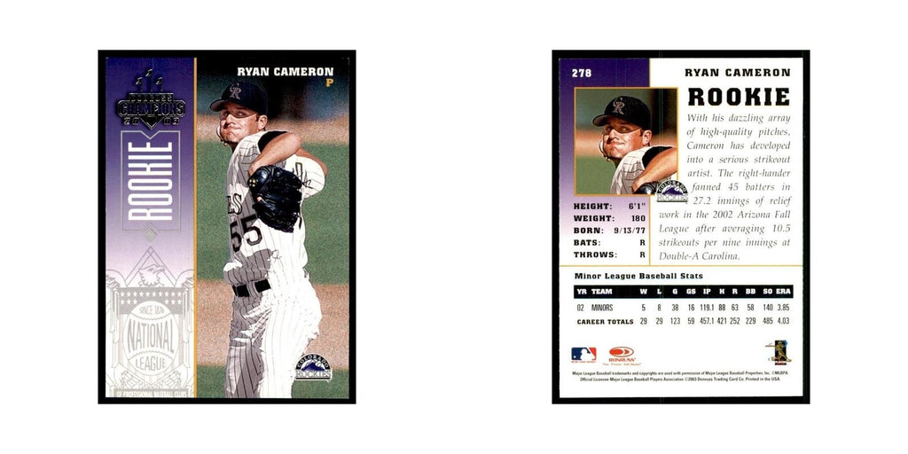 2003 Donruss Champions Ryan Cameron Baseball Cards #278