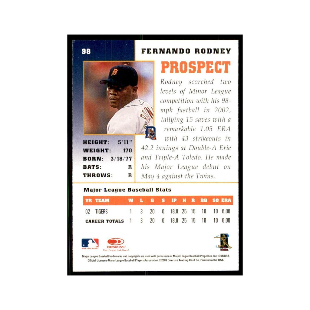 2003 Donruss Champions Fernando Rodney Baseball Cards #98