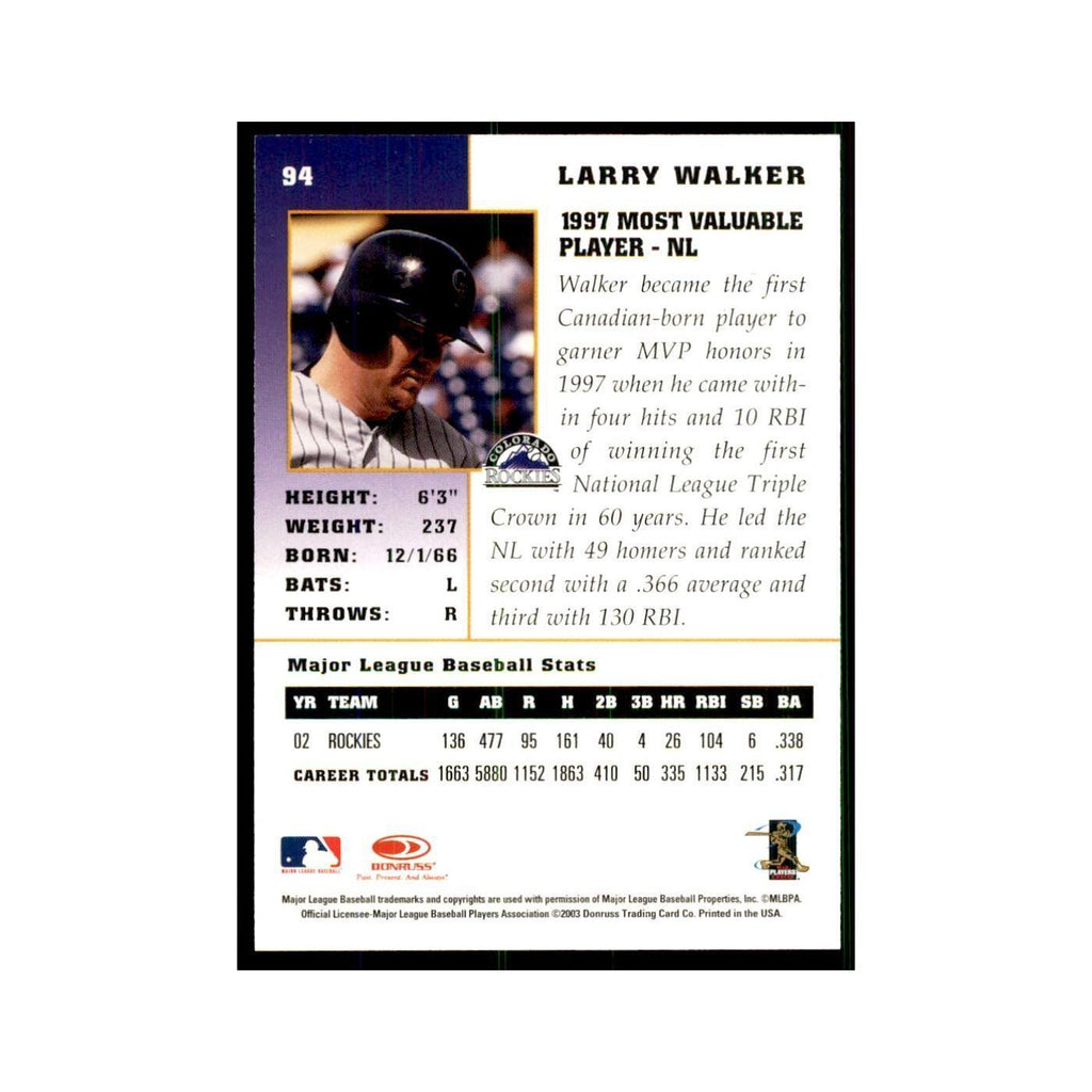 2003 Donruss Champions Larry Walker Baseball Cards #94