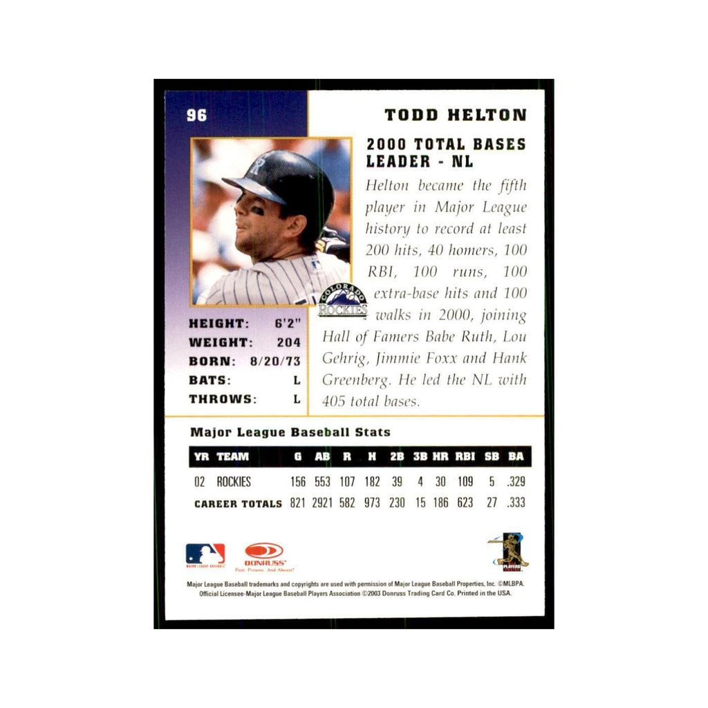 2003 Donruss Champions Todd Helton Baseball Cards #96