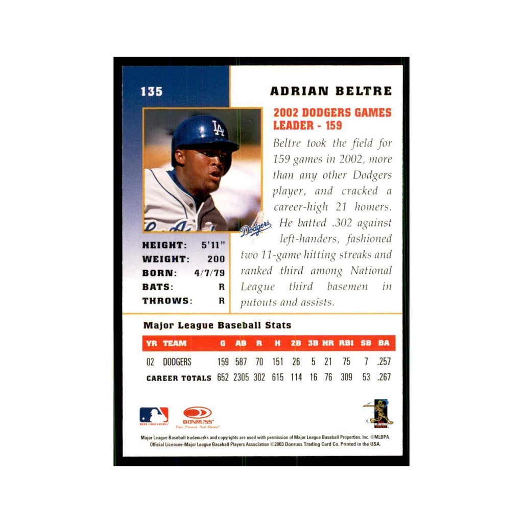 2003 Donruss Champions Adrian Beltre Baseball Cards #135