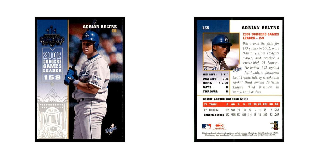2003 Donruss Champions Adrian Beltre Baseball Cards #135