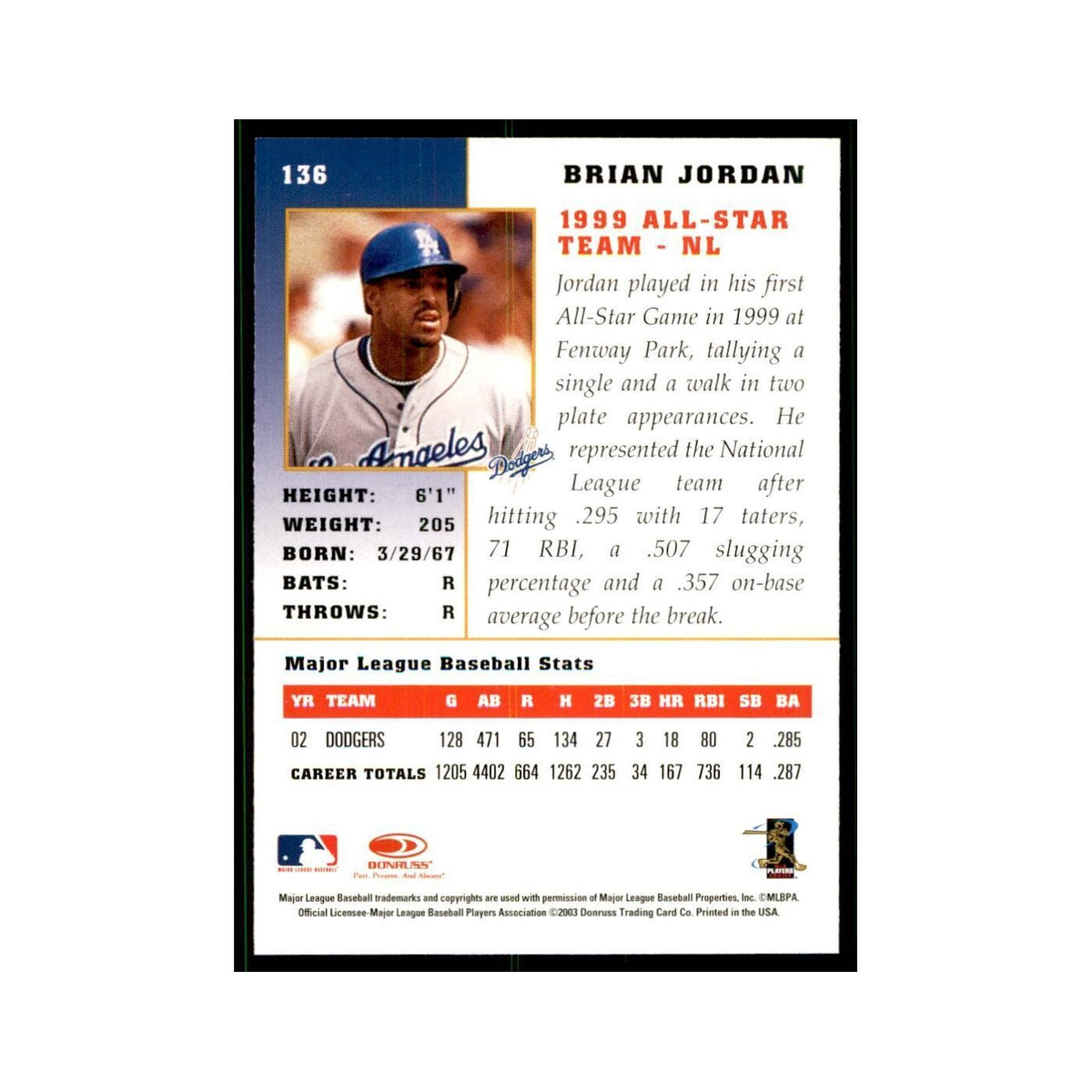 2003 Donruss Champions Brian Jordan Baseball Cards #136