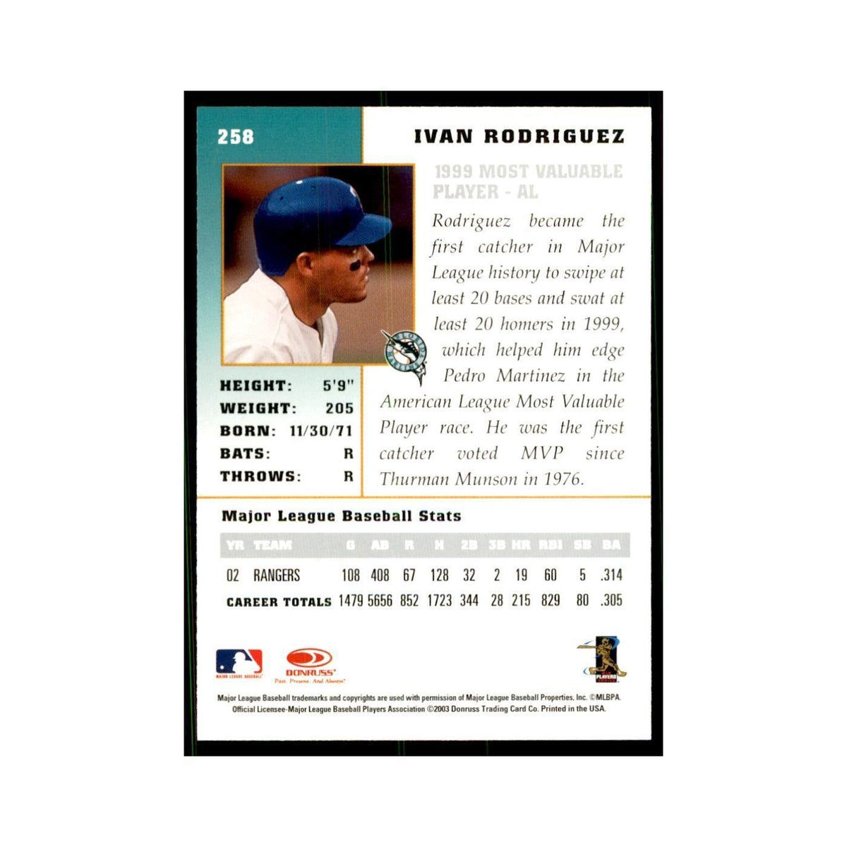 2003 Donruss Champions Ivan Rodriguez Baseball Cards #258