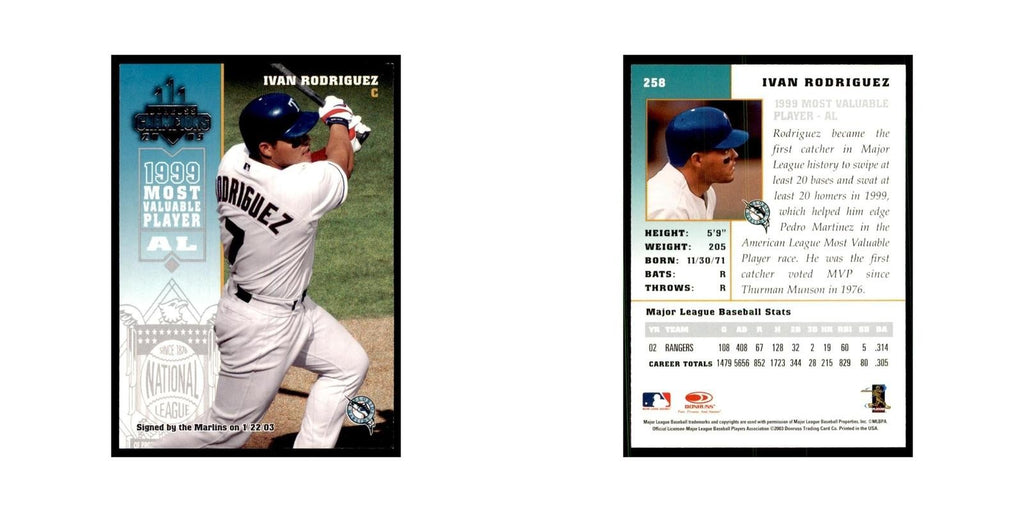 2003 Donruss Champions Ivan Rodriguez Baseball Cards #258