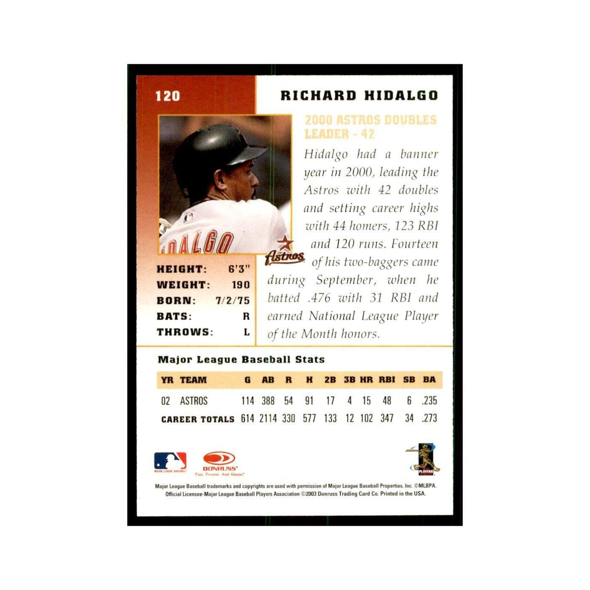 2003 Donruss Champions Richard Hidalgo Baseball Cards #120