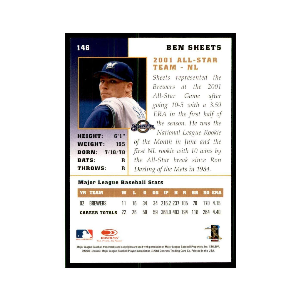 2003 Donruss Champions Ben Sheets Baseball Cards #146