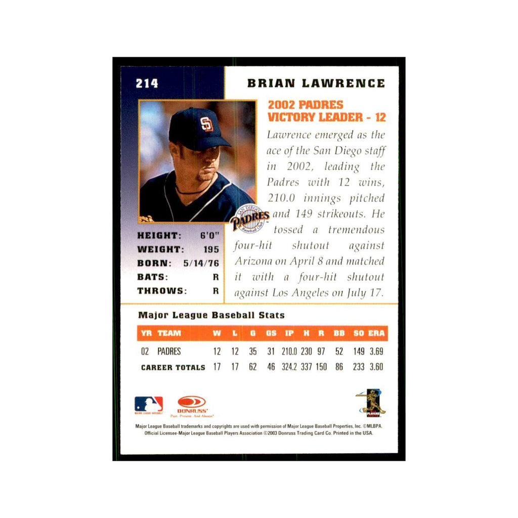 2003 Donruss Champions Brian Lawrence Baseball Cards #214