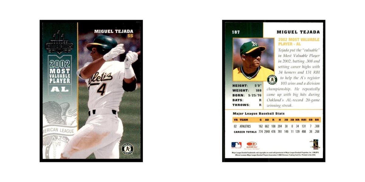 2003 Donruss Champions Miguel Tejada Baseball Cards #187