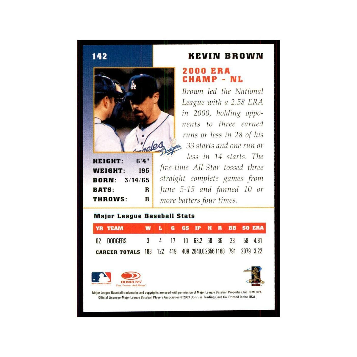 2003 Donruss Champions Kevin Brown Baseball Cards #142
