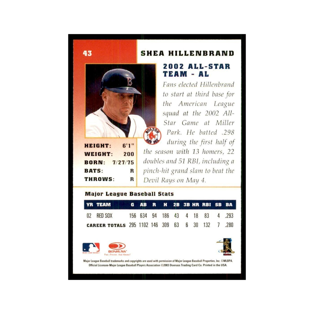 2003 Donruss Champions Shea Hillenbrand Baseball Cards #43