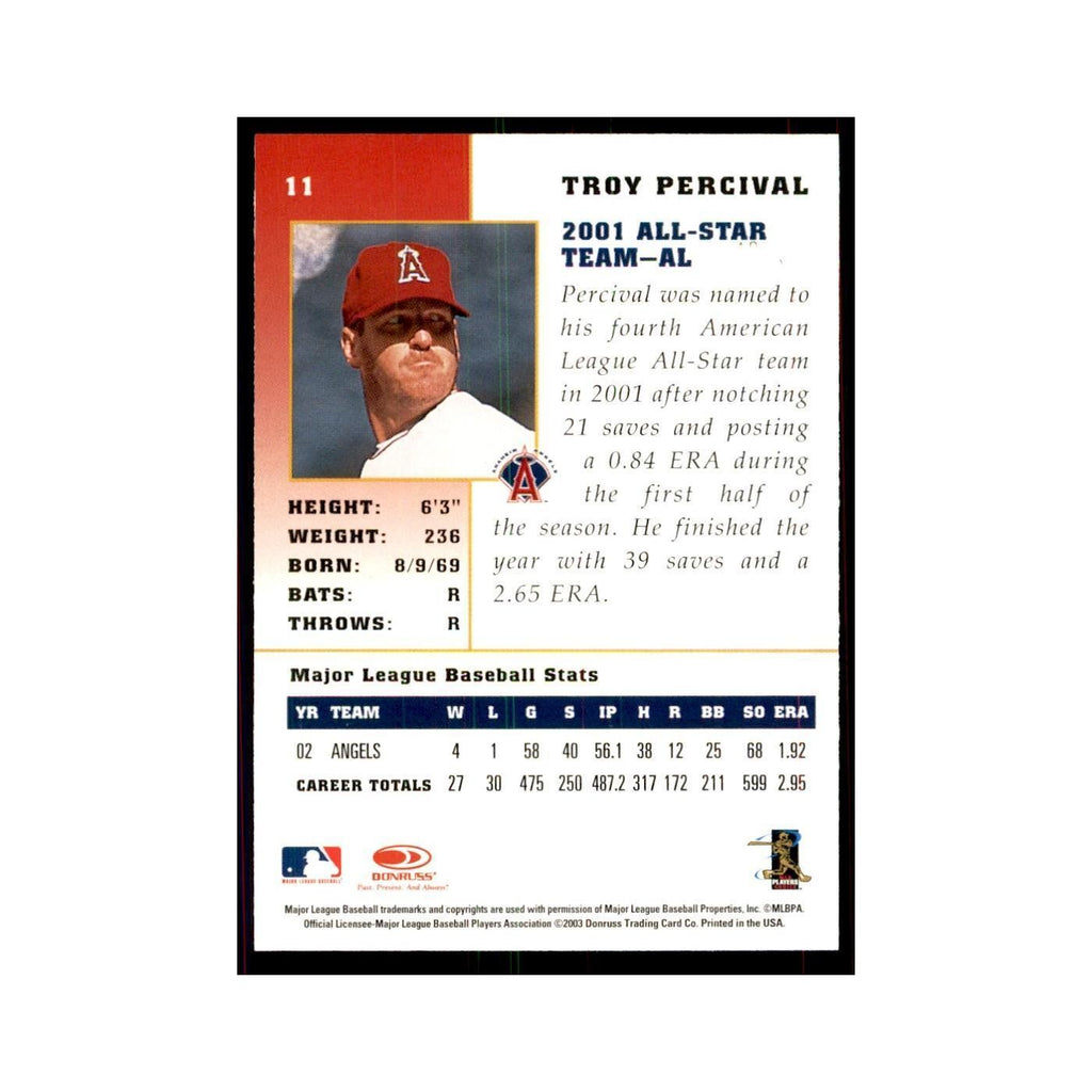 2003 Donruss Champions Troy Percival Baseball Cards #11