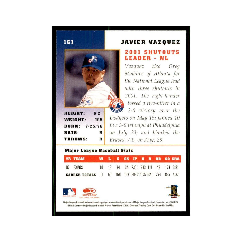 2003 Donruss Champions Javier Vazquez Baseball Cards #161