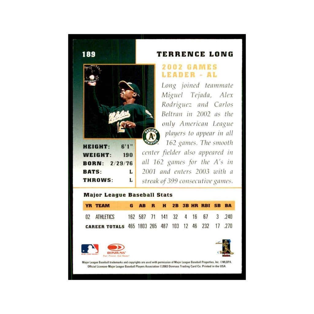 2003 Donruss Champions Terrence Long Baseball Cards #189