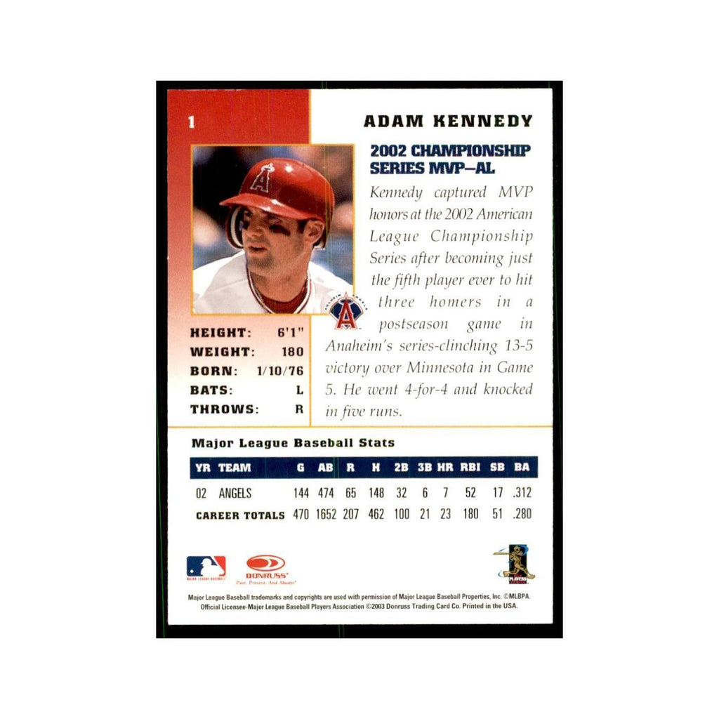 2003 Donruss Champions Adam Kennedy Baseball Cards #1