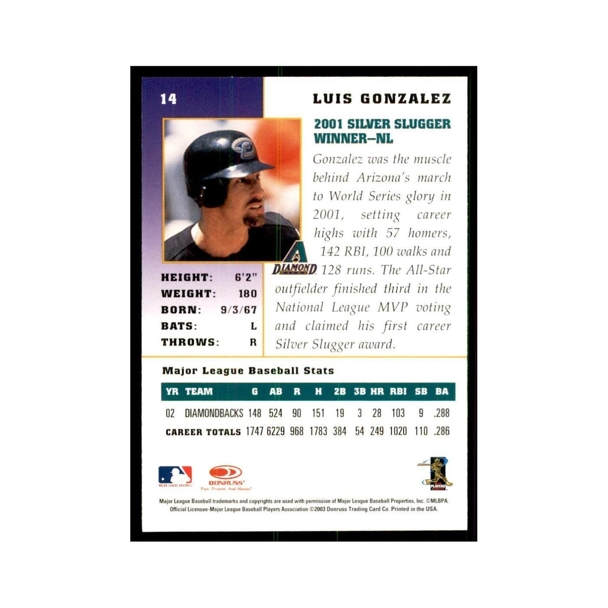 2003 Donruss Champions Luis Gonzalez Baseball Cards #14