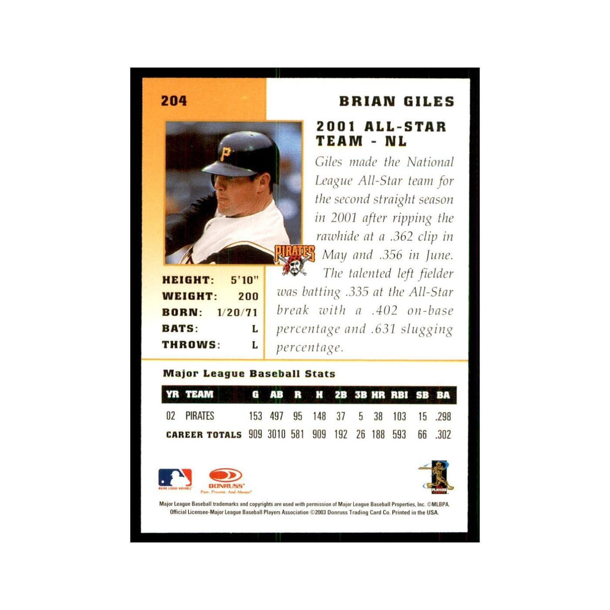 2003 Donruss Champions Brian Giles Baseball Cards #204