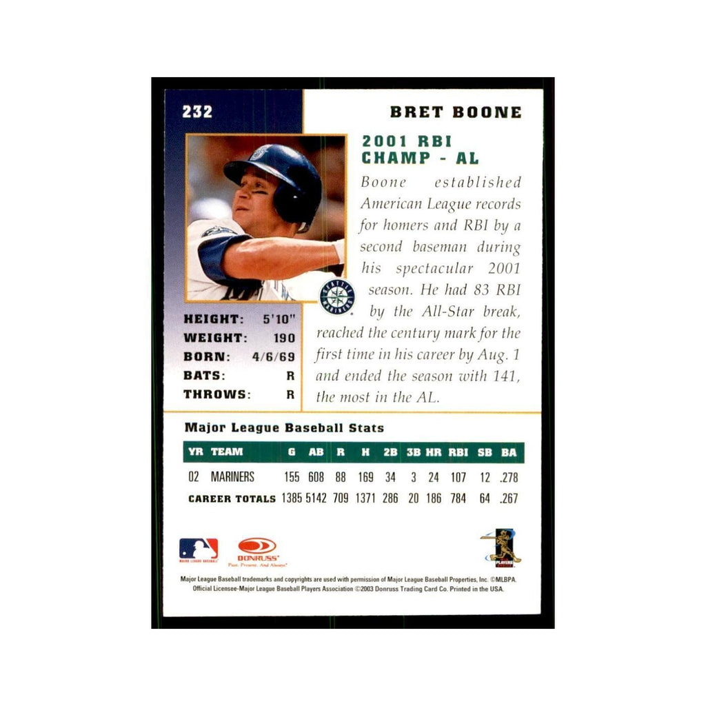 2003 Donruss Champions Bret Boone Baseball Cards #232
