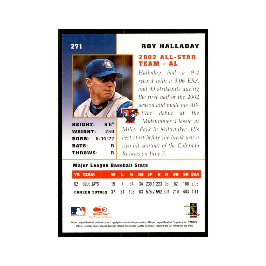 2003 Donruss Champions Roy Halladay Baseball Cards #271
