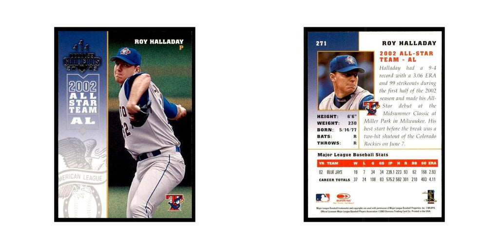 2003 Donruss Champions Roy Halladay Baseball Cards #271