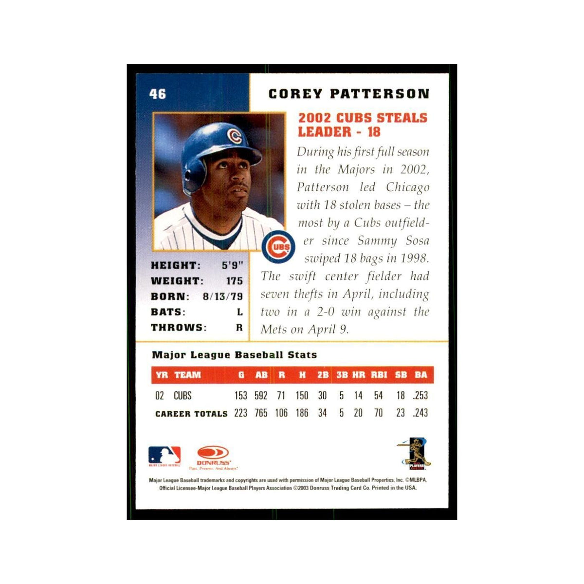 2003 Donruss Champions Corey Patterson Baseball Cards #46