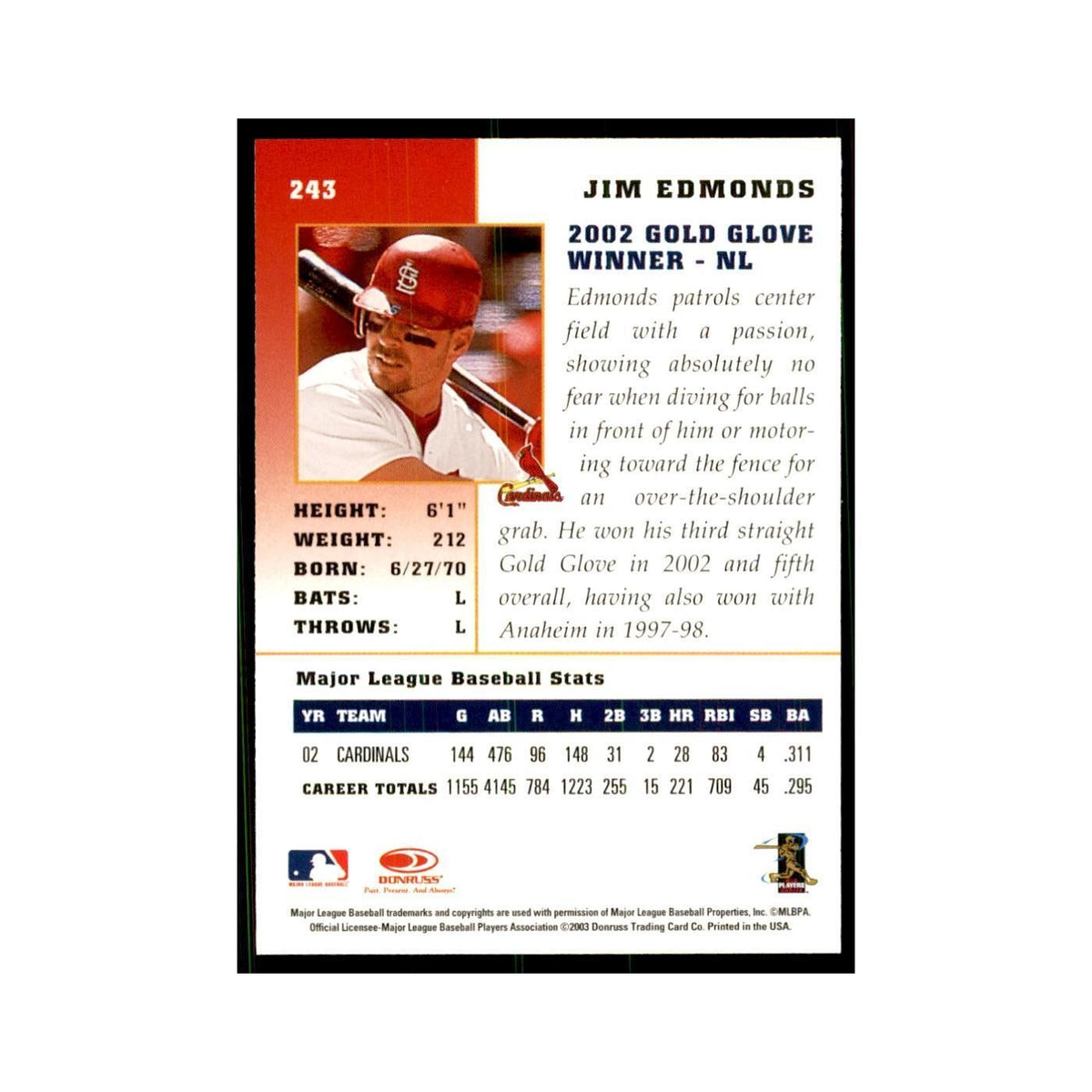 2003 Donruss Champions Jim Edmonds Baseball Cards #243
