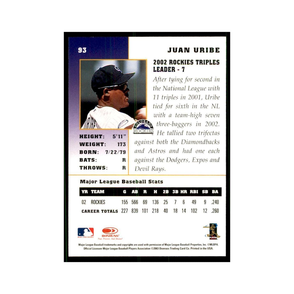 2003 Donruss Champions Juan Uribe Baseball Cards #93