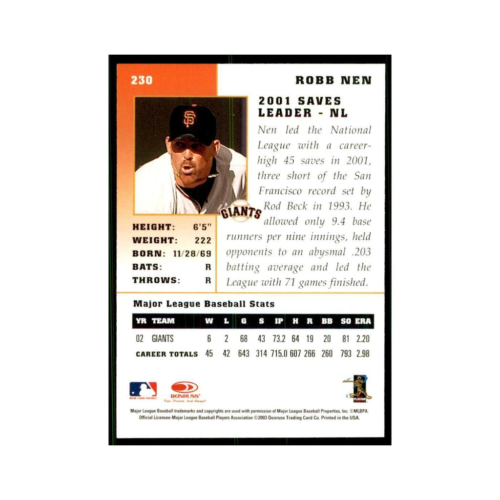 2003 Donruss Champions Robb Nen Baseball Cards #230