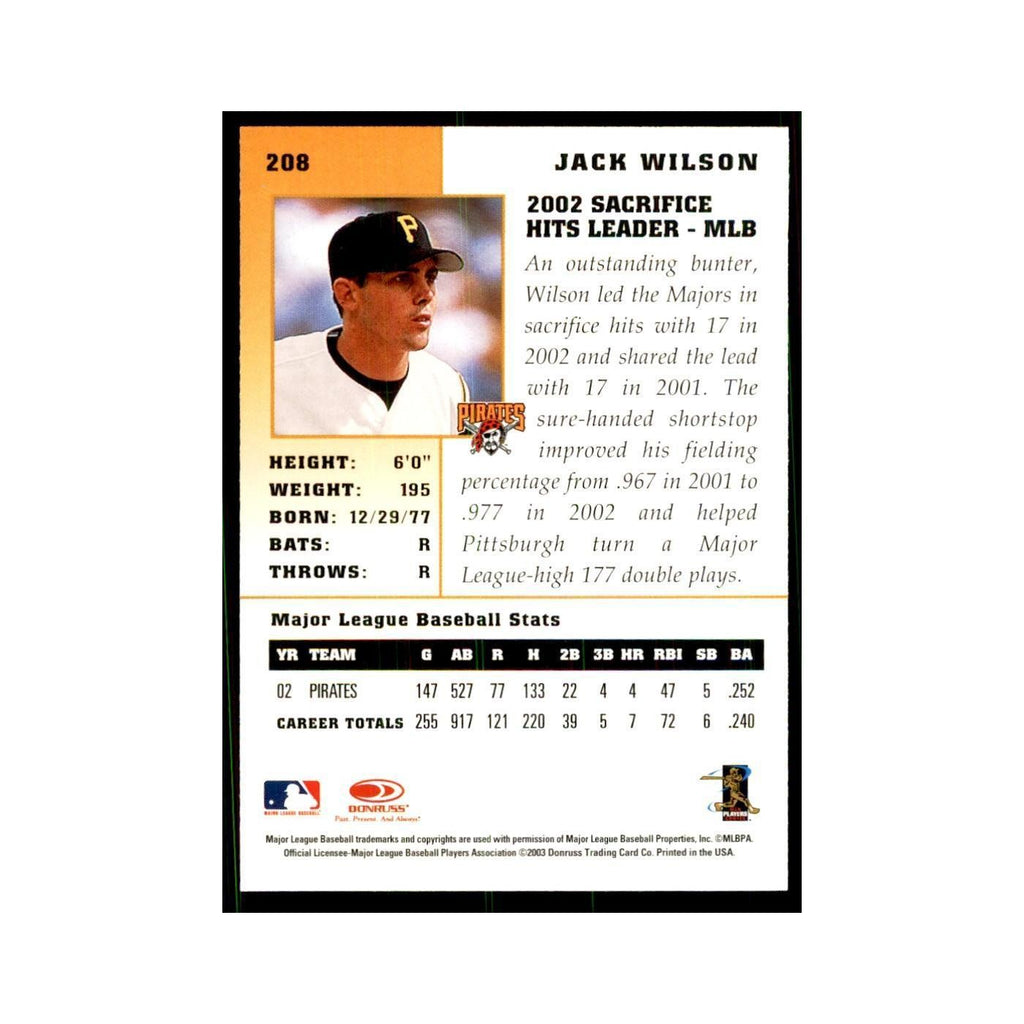 2003 Donruss Champions Jack Wilson Baseball Cards #208