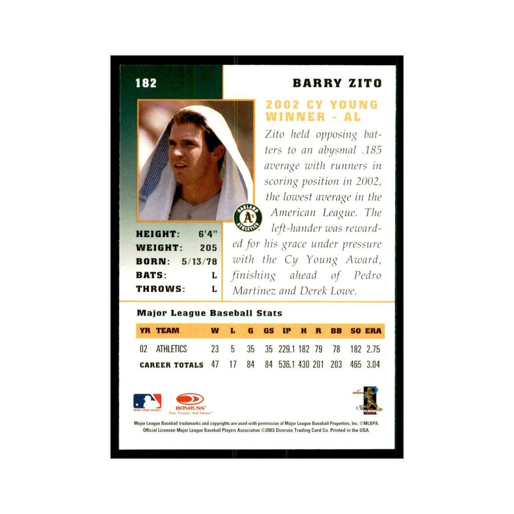 2003 Donruss Champions Barry Zito Baseball Cards #182