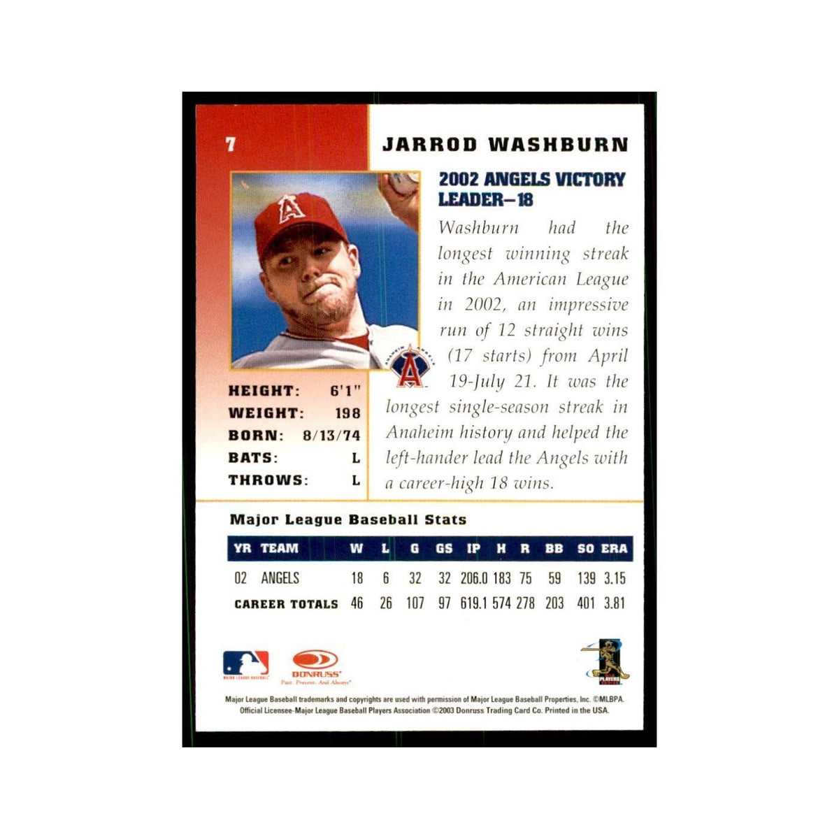 2003 Donruss Champions Jarrod Washburn Baseball Cards #7