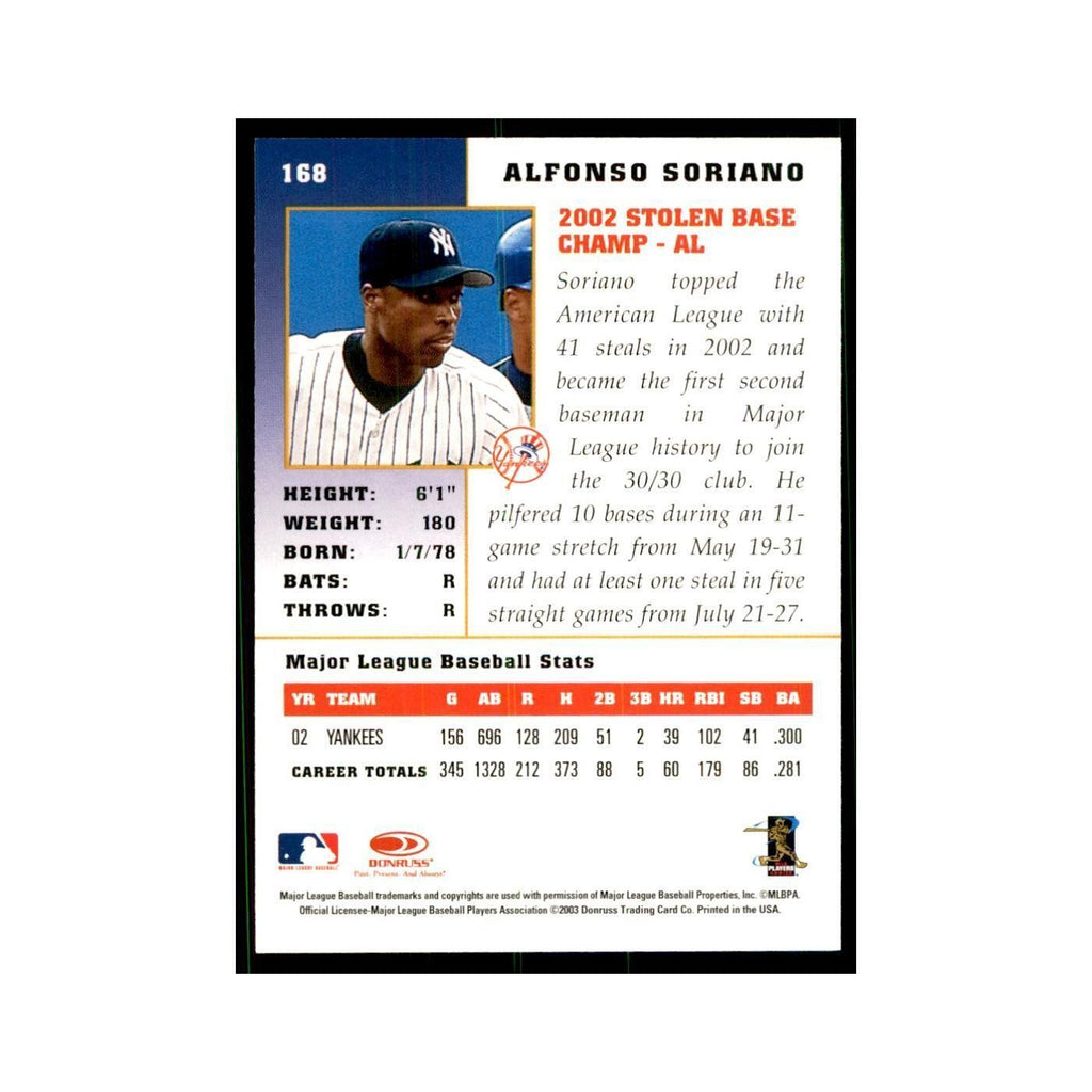 2003 Donruss Champions Alfonso Soriano Baseball Cards #168