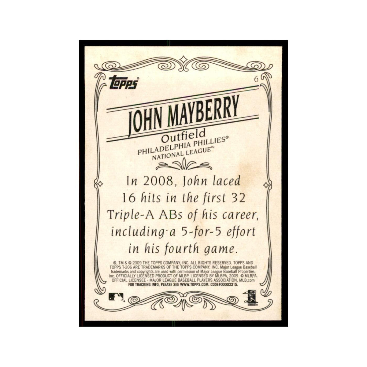 2009 Topps 206 John Mayberry Jr. Baseball Cards #6