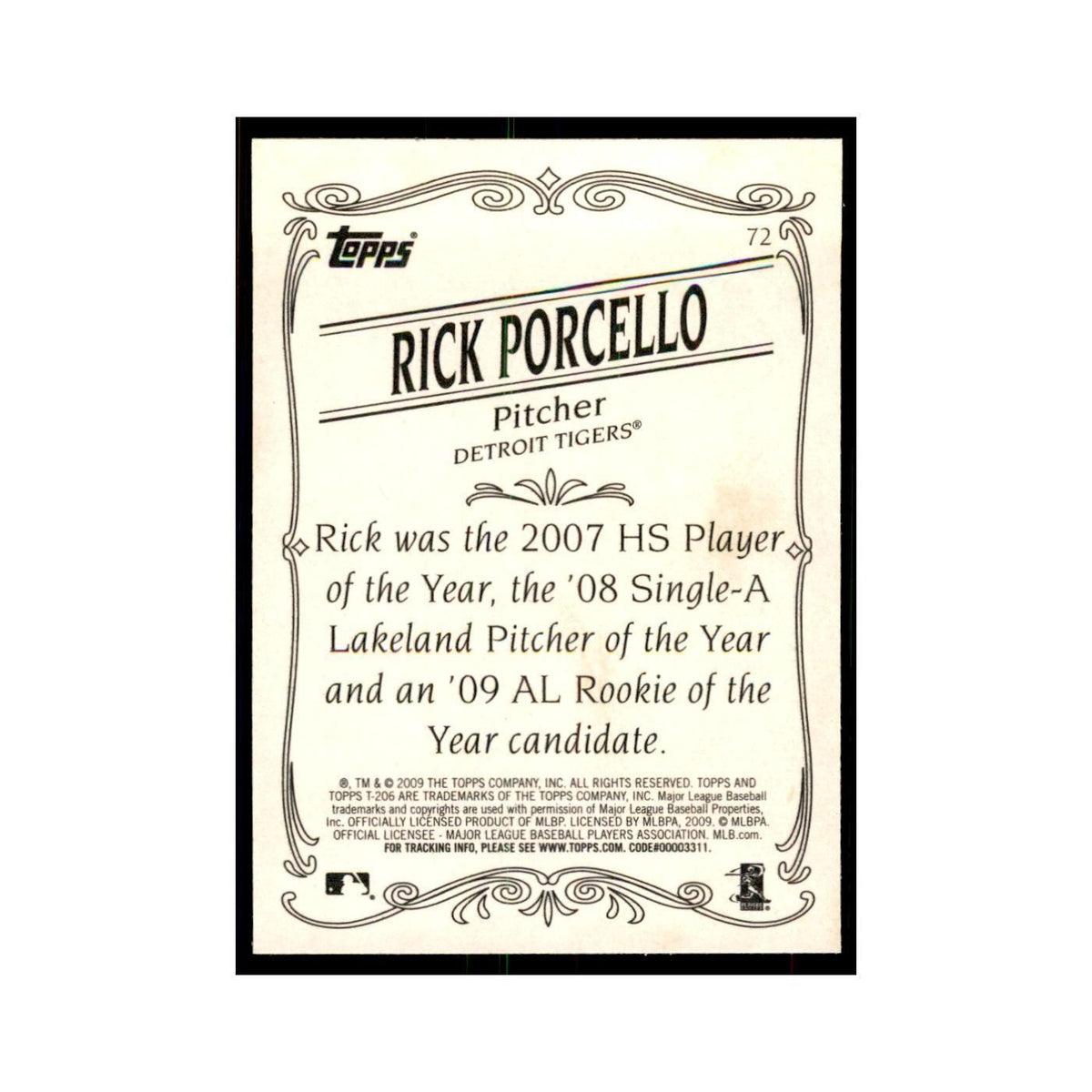 2009 Topps 206 Rick Porcello Baseball Cards #72